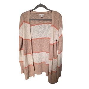 Cozy Striped Knit Cardigan Pink Cream Women's Medium Layering Soft Grandmacore
